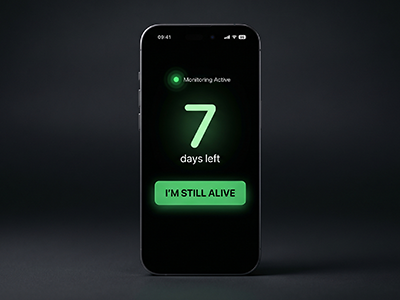 Hey I'm Still Alive dashboard showing countdown timer and check-in button