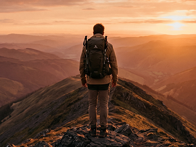 Solo adventurer on a trail